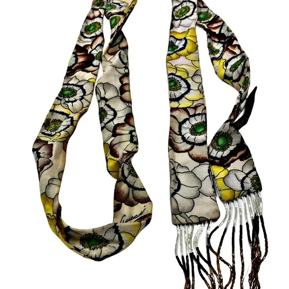 Authentic Gucci Tom Ford Flora Silk Long Beaded Hinge Scarf - Picture 2 of 4